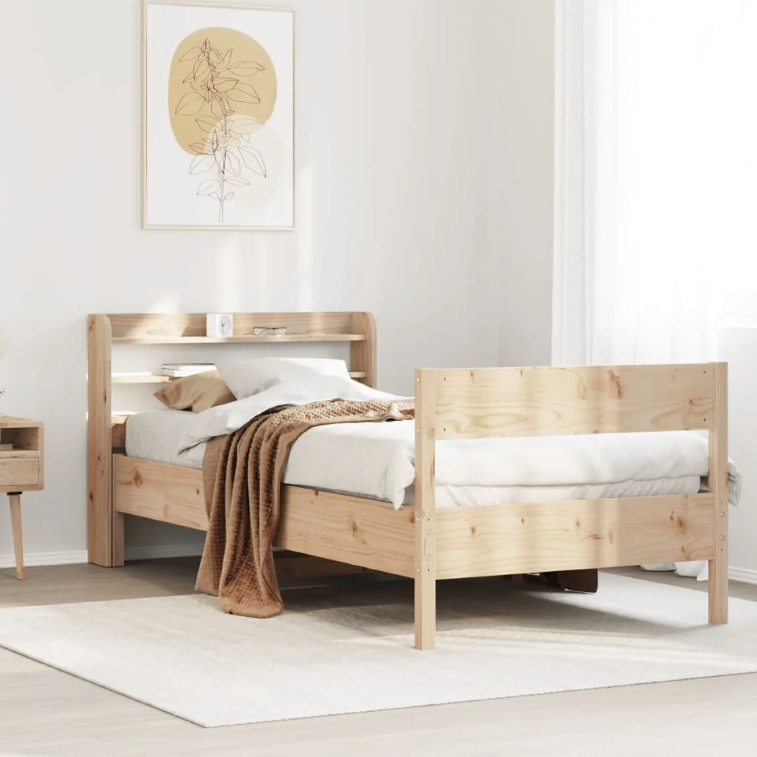 Łóżko Drewniane Rama Łóżka Sofa Brązowe Do Sypialni Pokoju 75x190 cm