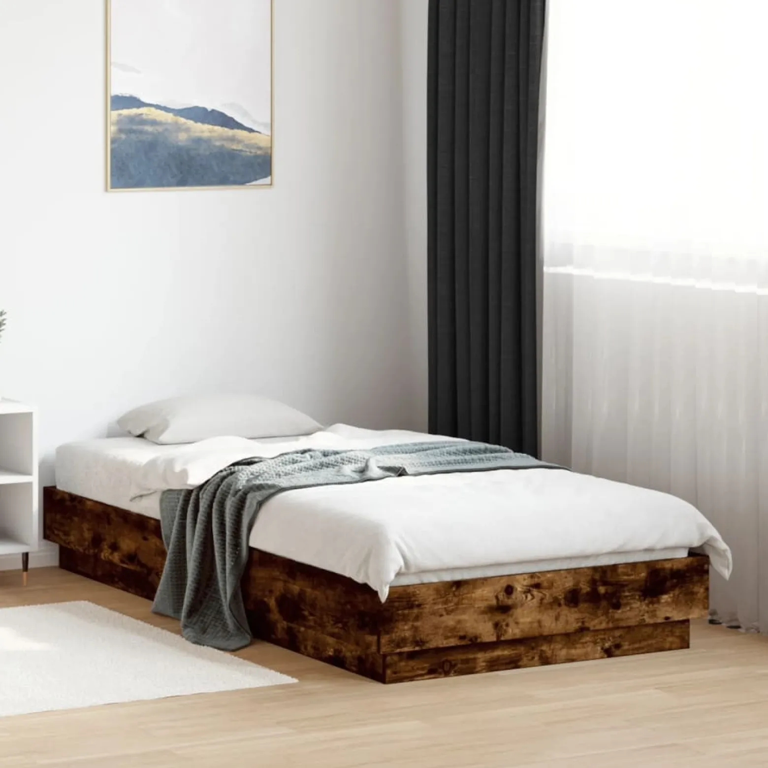 Łóżko Drewniane Rama Łóżka Sofa Brązowe Do Sypialni Pokoju LED 75x190 cm