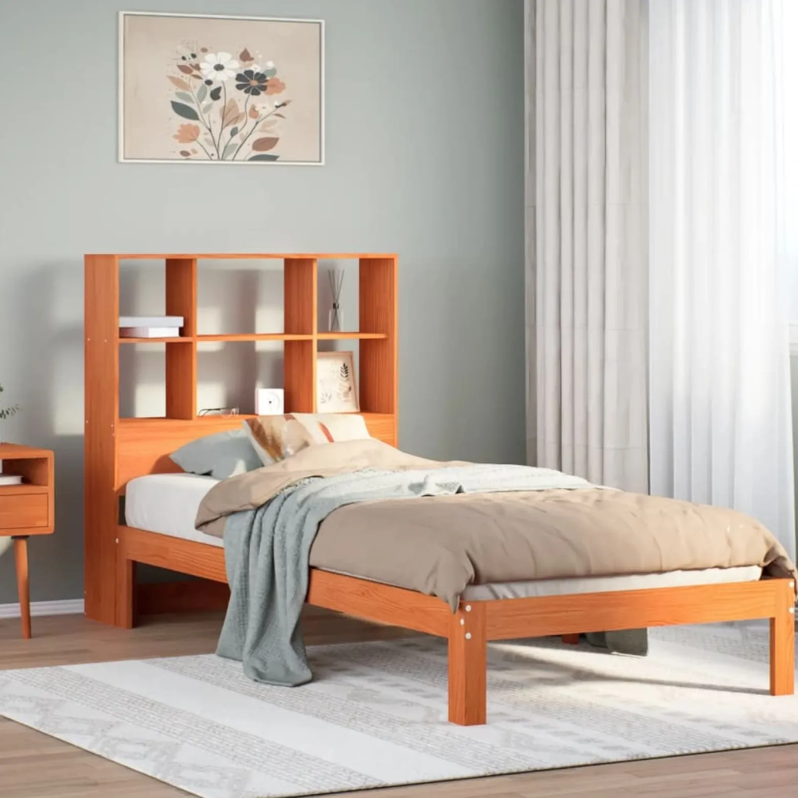 Łóżko Drewniane Rama Łóżka Sofa Brązowe Do Sypialni Pokoju 100x200 cm