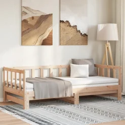 Łóżko Dzienne Rozsuwane Sofa Rama Łóżka Drewniana Brąz 90x200 cm