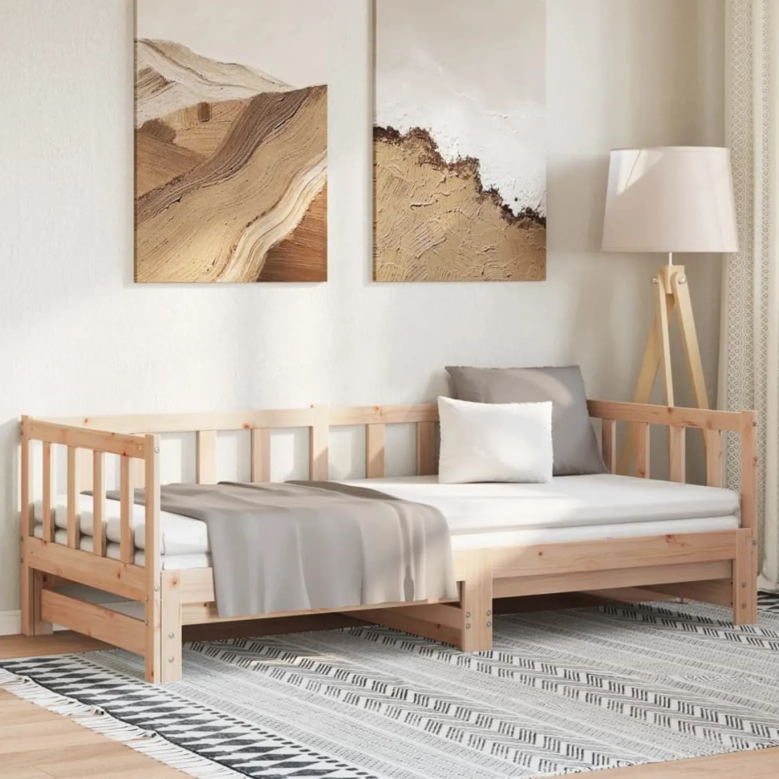 Łóżko Dzienne Rozsuwane Sofa Rama Łóżka Drewniana Brąz 90x200 cm