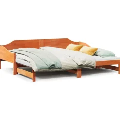 Łóżko Dzienne Rozsuwane Sofa Rama Łóżka Drewniana Brąz 90x190 cm