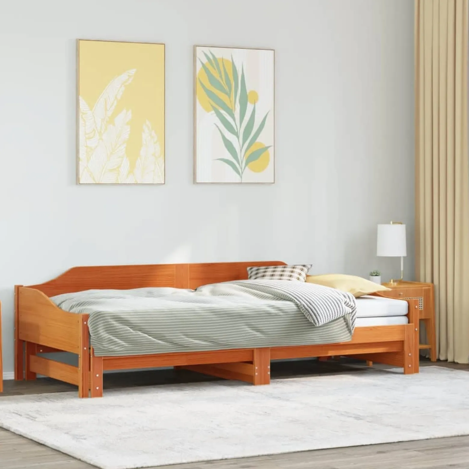 Łóżko Dzienne Rozsuwane Sofa Rama Łóżka Drewniana Brąz 90x190 cm