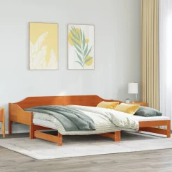 Łóżko Dzienne Rozsuwane Sofa Rama Łóżka Drewniana Brąz 90x190 cm