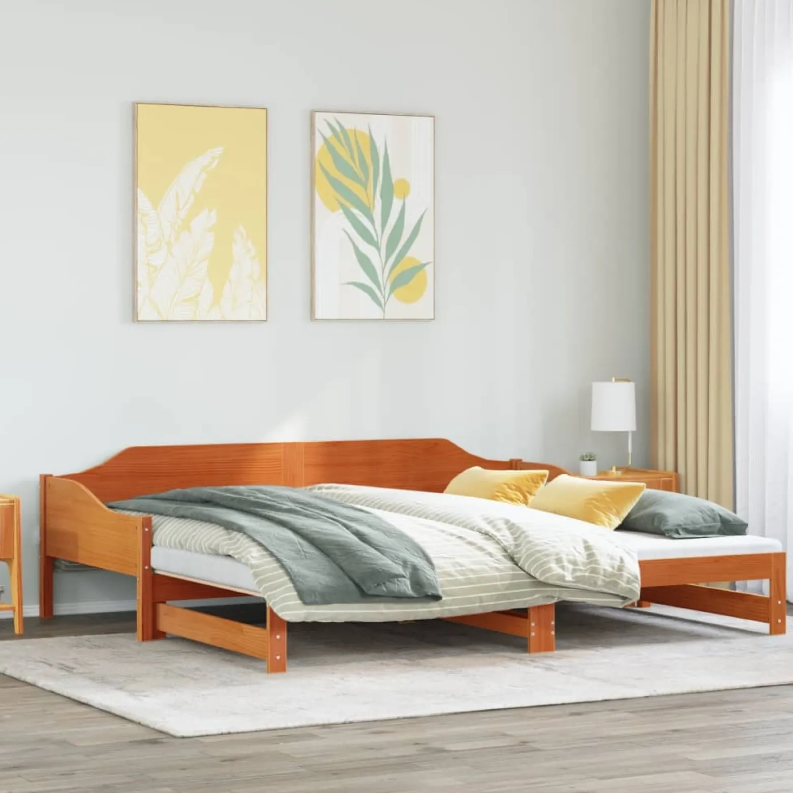 Łóżko Dzienne Rozsuwane Sofa Rama Łóżka Drewniana Brąz 90x190 cm