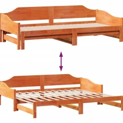 Łóżko Dzienne Rozsuwane Sofa Rama Łóżka Drewniana Brąz 90x190 cm