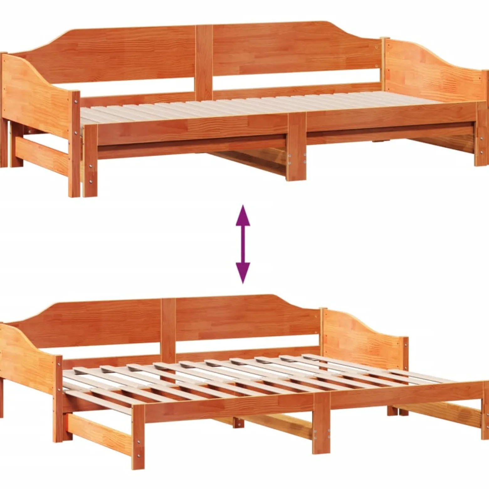 Łóżko Dzienne Rozsuwane Sofa Rama Łóżka Drewniana Brąz 90x190 cm