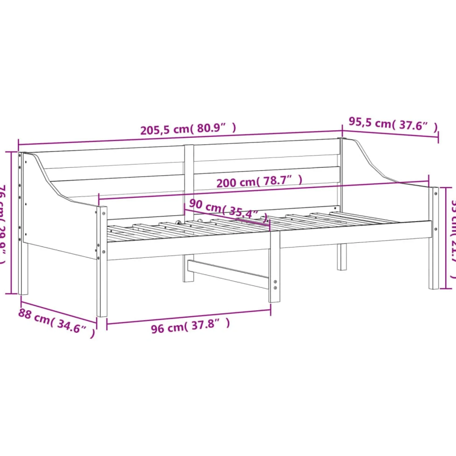 Łóżko Dzienne Sofa Rama Łóżka Drewniana Brązowa 90x200 cm