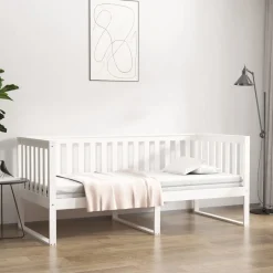 Łóżko Łóżko Drewniane Białe Rama Łózko Ze Stelażem 90x200 cm
