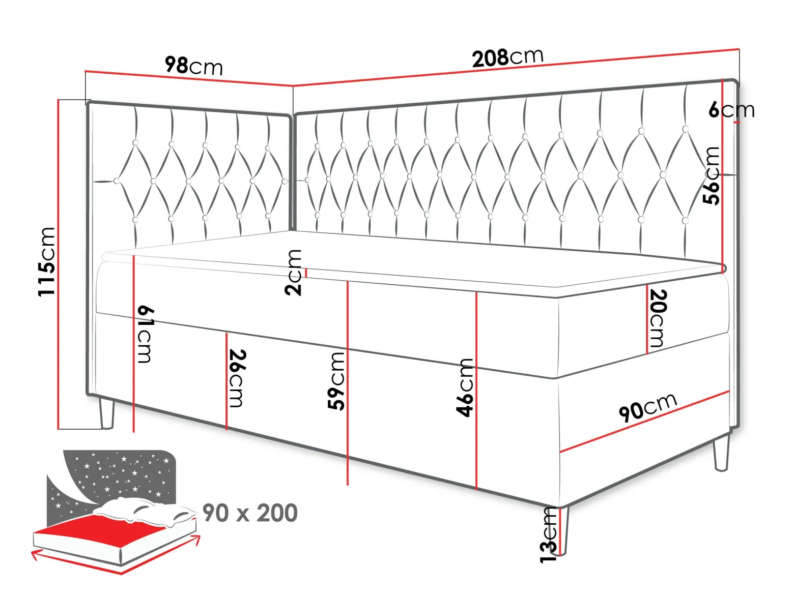 Łóżko kontynentalne Filip Junior 3 90x200, Strona: Lewa