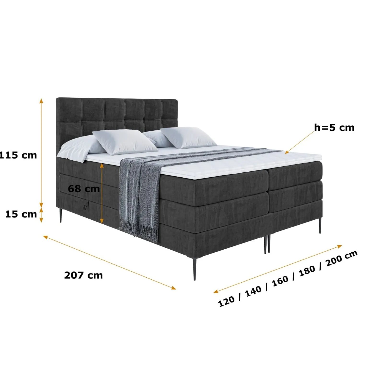 Łóżko kontynentalne - pojemnik, materac, nóżki MARCE-FC KING 120x200cm