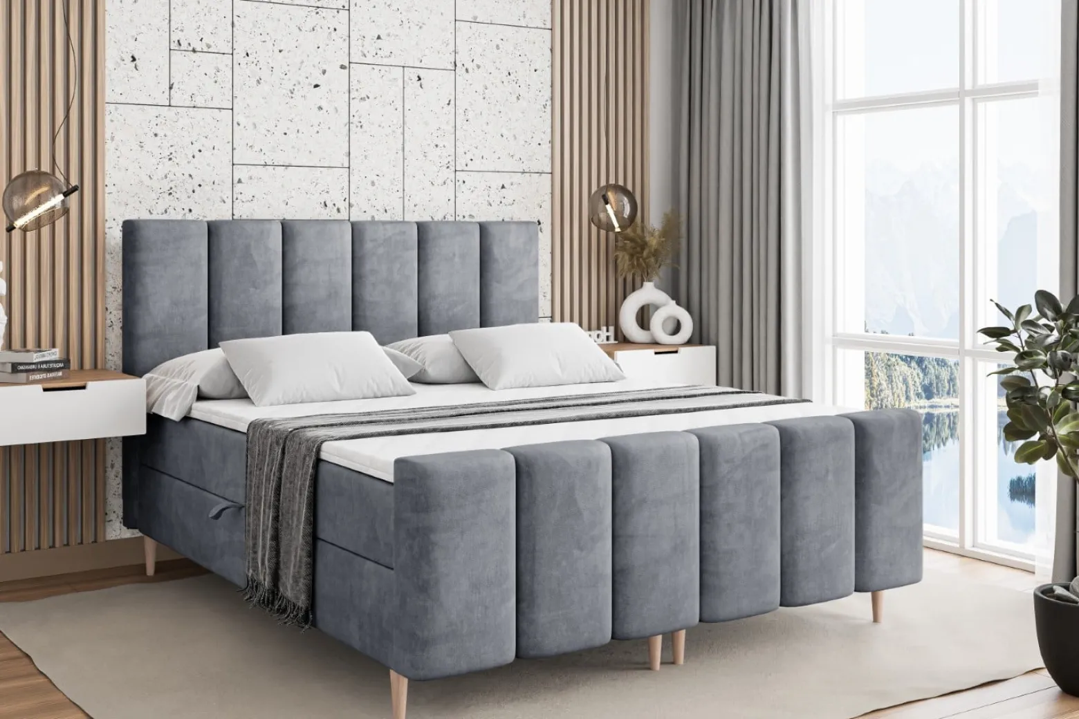 Łóżko kontynentalne - pojemnik, materac, nóżki BOXI1-FD-Z 120x200 cm