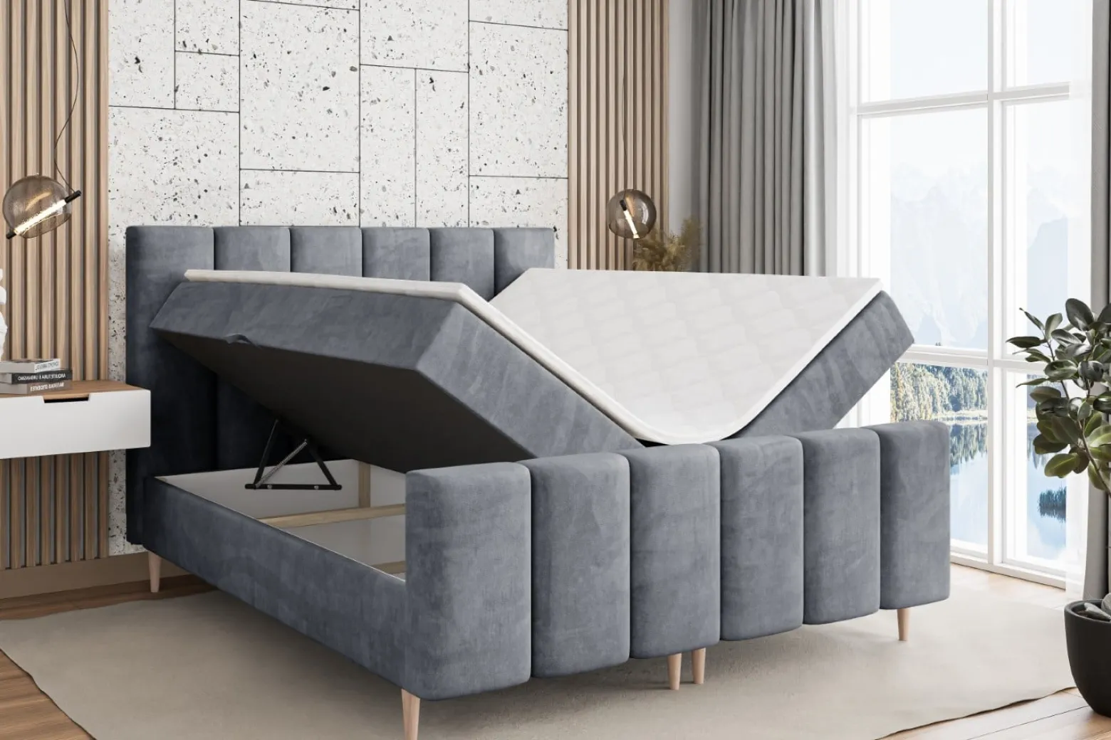 Łóżko kontynentalne - pojemnik, materac, nóżki BOXI1-FD-Z 120x200 cm
