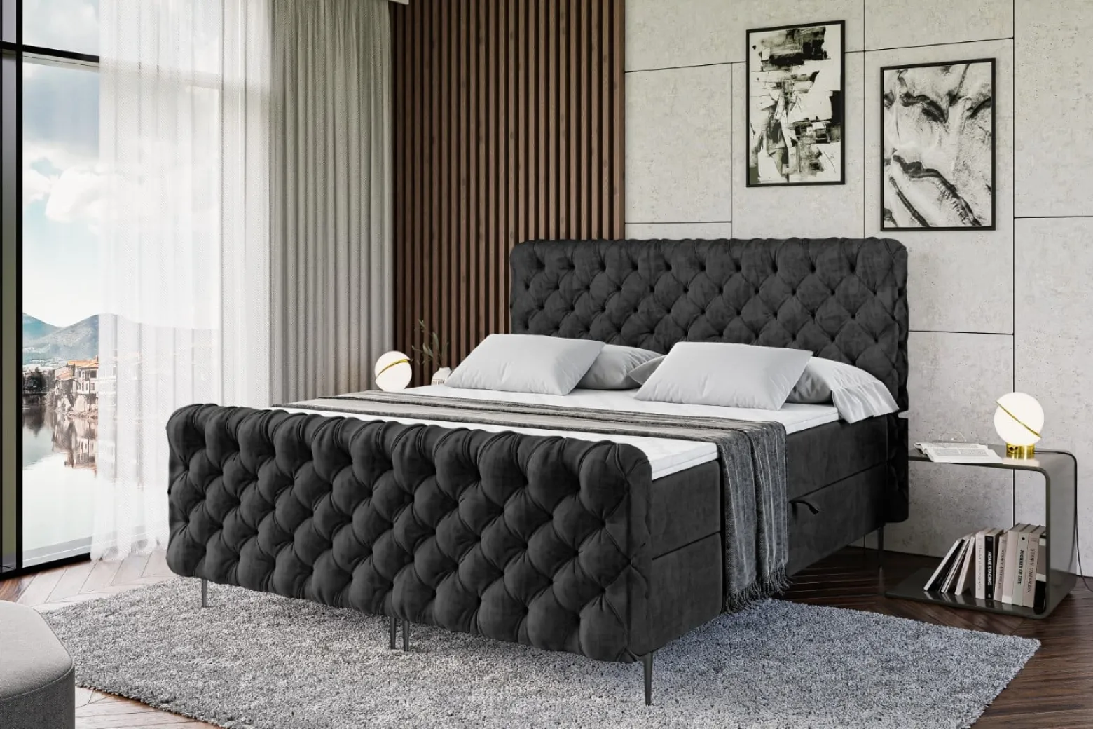 Łóżko kontynentalne - pojemnik, materac, nóżki BOXI8-FC-Z 120x200 cm
