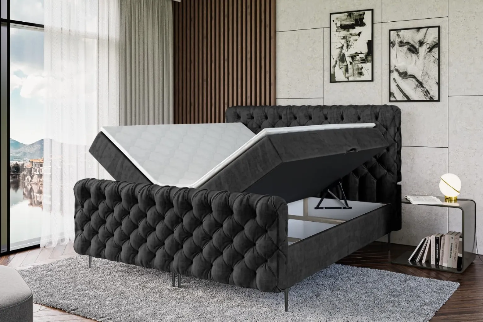 Łóżko kontynentalne - pojemnik, materac, nóżki BOXI8-FC-Z 120x200 cm