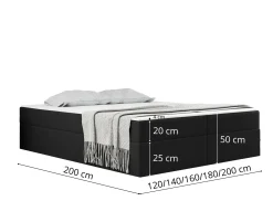 Łóżko kontynentalne RUBEN, tkanina Soro, H3-Bonell Czarny 120x200 cm