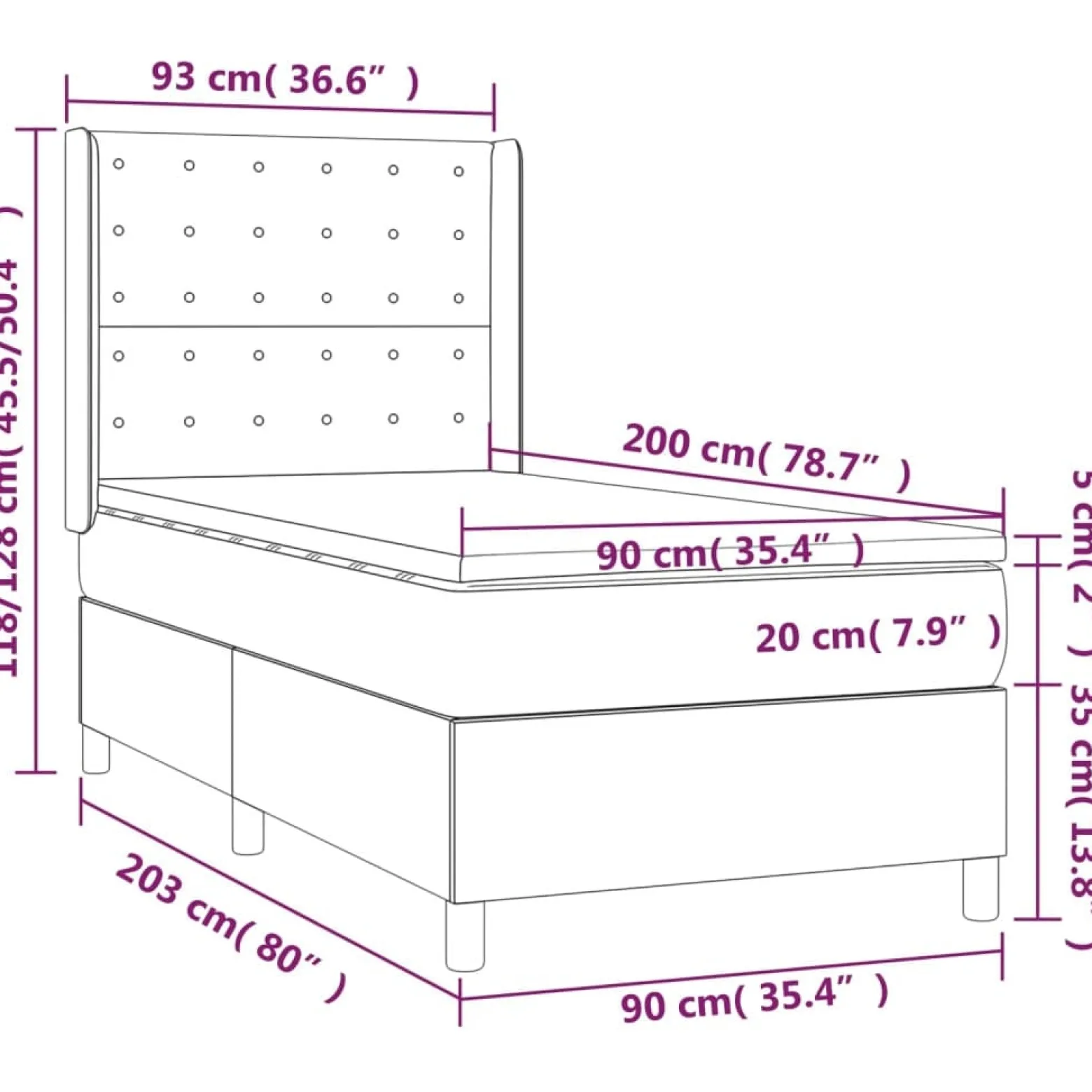 Łóżko Kontynentalne Tapicerowane z Materacem Cappuccino LED 90x200