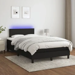 Łóżko kontynentalne z materacem, czarne, 120x200 cm, tkanina