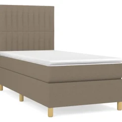 Łóżko kontynentalne z materacem taupe tkanina 100x200 cm