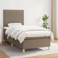 Łóżko kontynentalne z materacem taupe tkanina 100x200 cm
