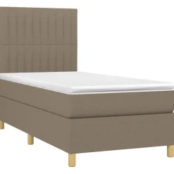 Łóżko kontynentalne z materacem taupe tkanina 100x200 cm