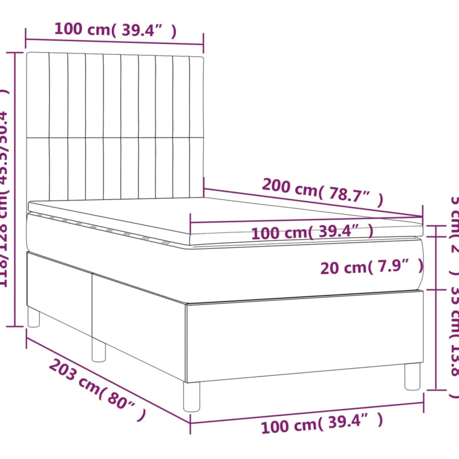 Łóżko kontynentalne z materacem taupe tkanina 100x200 cm