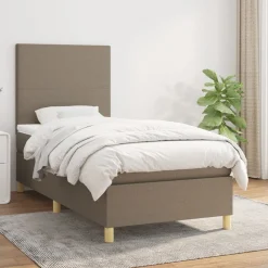 Łóżko kontynentalne z materacem taupe tkanina 90x190 cm