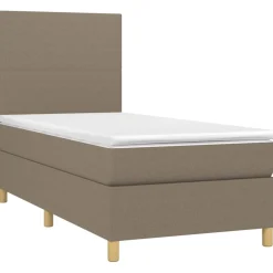 Łóżko kontynentalne z materacem taupe tkanina 90x190 cm