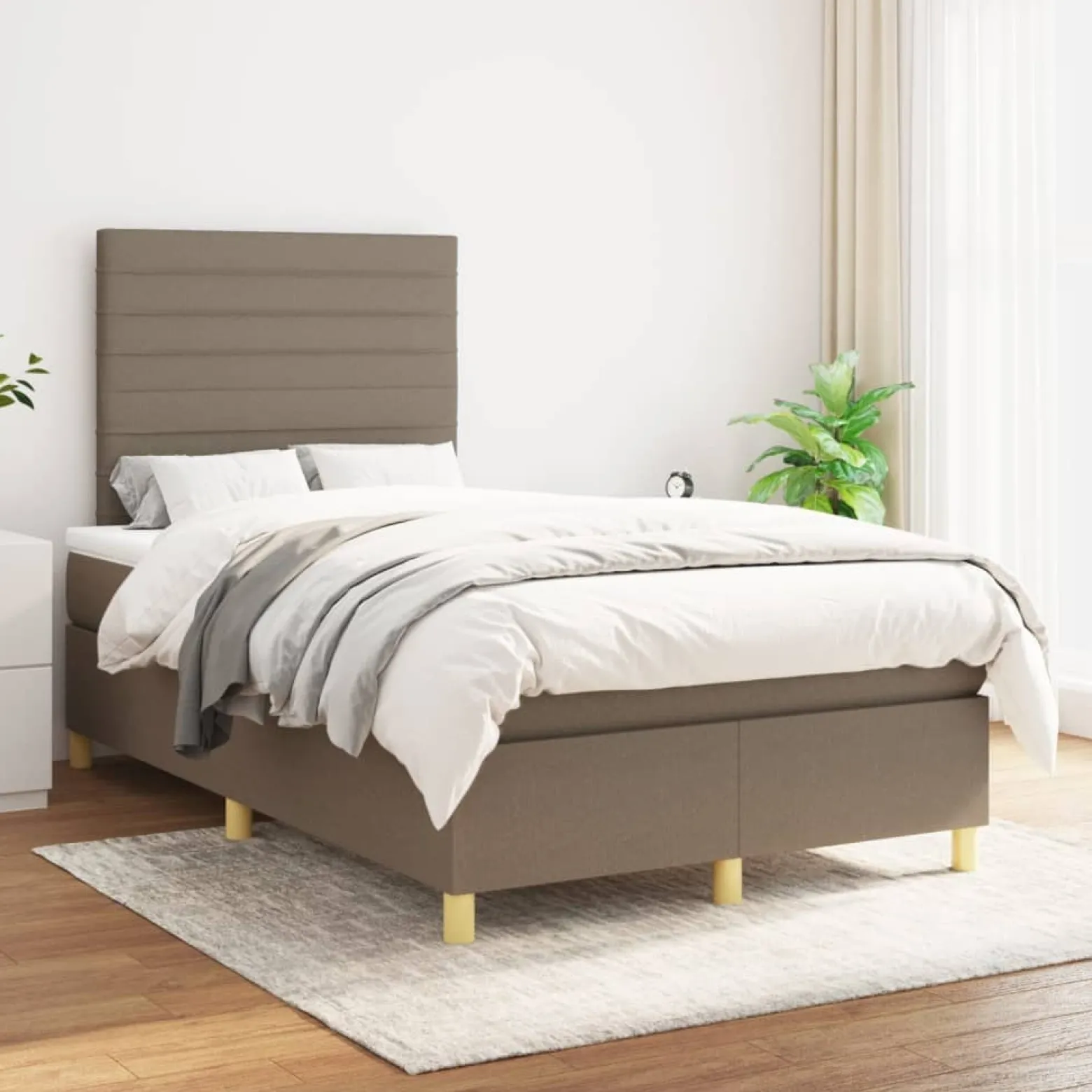Łóżko kontynentalne z materacem taupe 120x190 cm tkanina