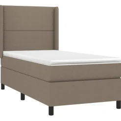 Łóżko kontynentalne z materacem, taupe, 90x190 cm, tkanina
