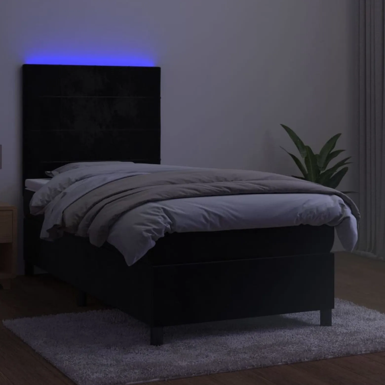 Łóżko kontynentalne z materacem i LED czarny aksamit 80x200