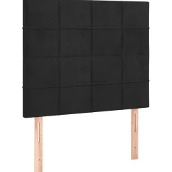 Łóżko kontynentalne z materacem i LED czarny aksamit 80x200