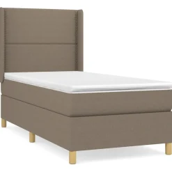 Łóżko kontynentalne z materacem taupe tkanina 90x190 cm