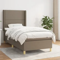 Łóżko kontynentalne z materacem taupe tkanina 90x190 cm