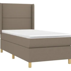 Łóżko kontynentalne z materacem taupe tkanina 90x190 cm