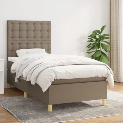 Łóżko kontynentalne z materacem taupe tkanina 90x190 cm