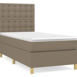 Łóżko kontynentalne z materacem taupe tkanina 90x200 cm