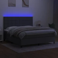 Łóżko Kontynentalne z Materacem Szare do Sypialni Pokoju Tkanina 160x200cm