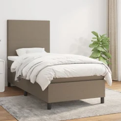 Łóżko kontynentalne z materacem taupe tkanina 80x200 cm