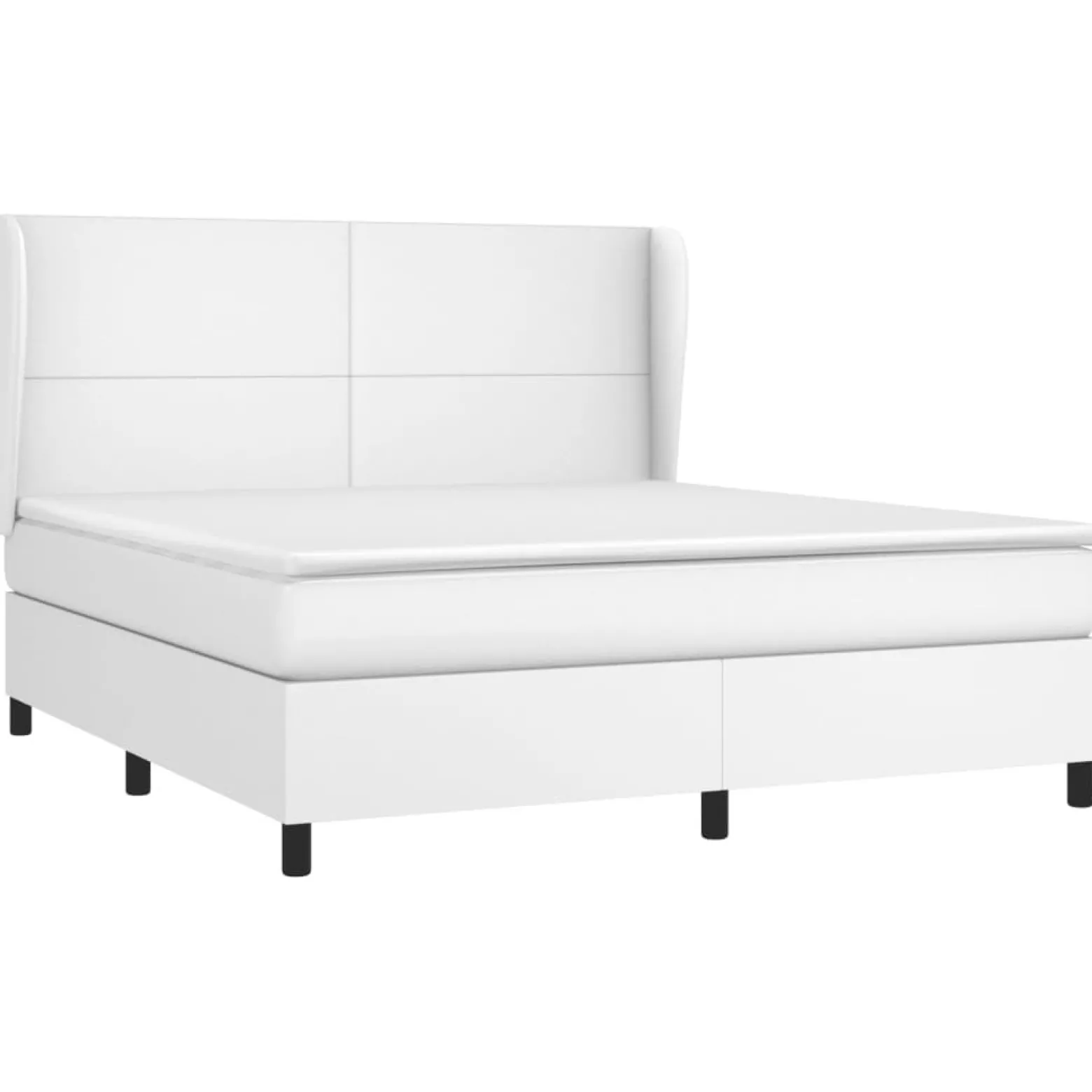 Łóżko Kontynentalne z Materacem Białe Ekoskóra do Sypialni 160x200 cm