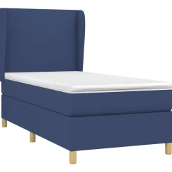 Łóżko Kontynentalne z Materacem Niebieskie Tkanina do Sypialni 80x200 cm