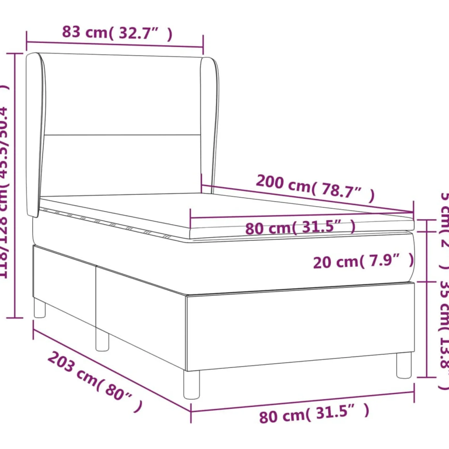 Łóżko Kontynentalne z Materacem Niebieskie Tkanina do Sypialni 80x200 cm