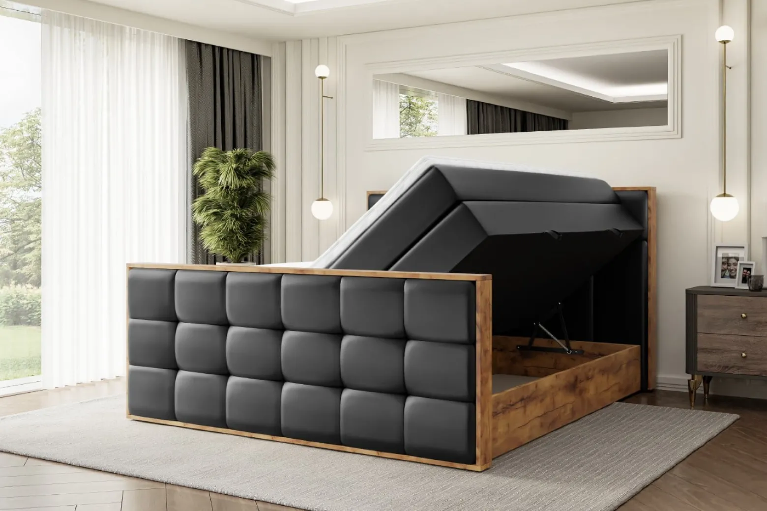 Łóżko kontynentalne z pojemnikiem i materacem H3|H4 LOLLI7-Z KING 120x200cm