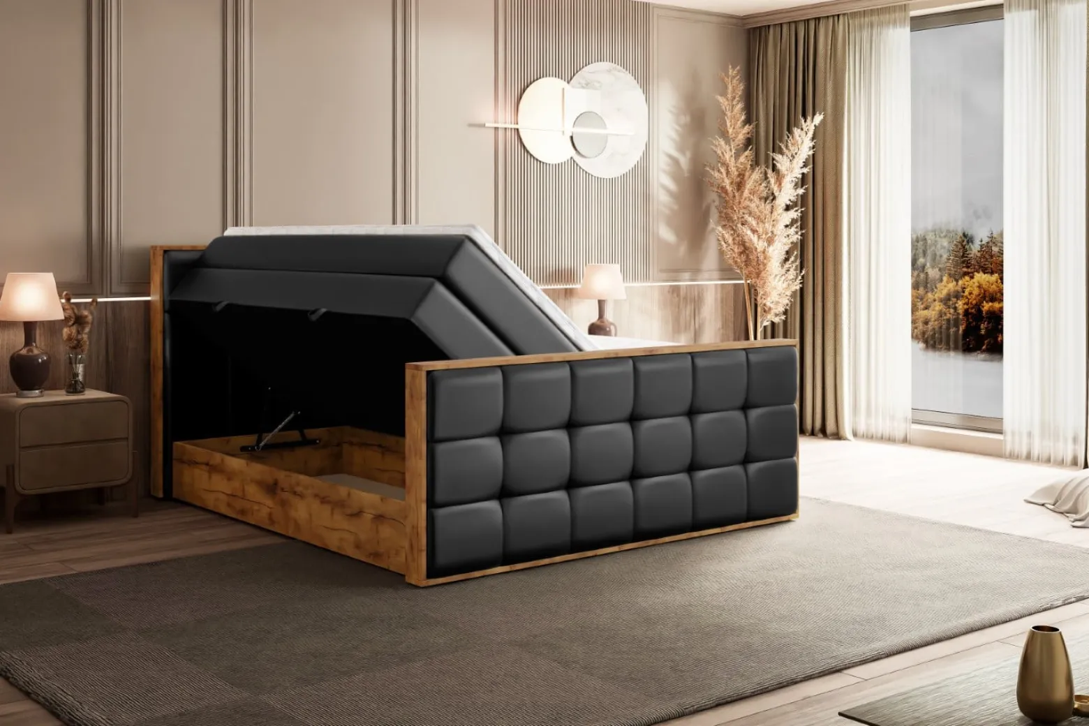 Łóżko kontynentalne z pojemnikiem i materacem H3|H4 LOLLI7-Z KING 120x200cm
