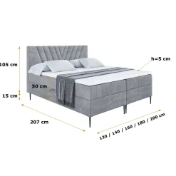 Łóżko kontynentalne z pojemnikiem, materacem i nóżkami ERNINA-FC 120x200 cm