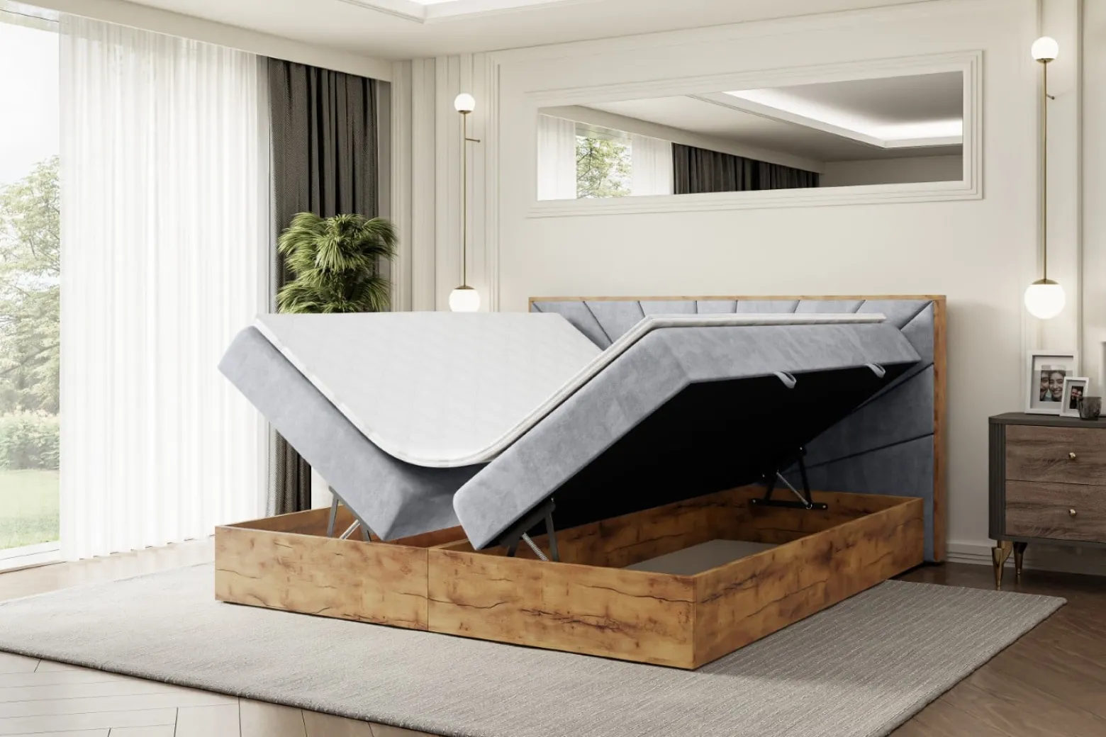 Łóżko kontynentalne z pojemnikiem i materacem H3 LOLLI6 - 120x200cm