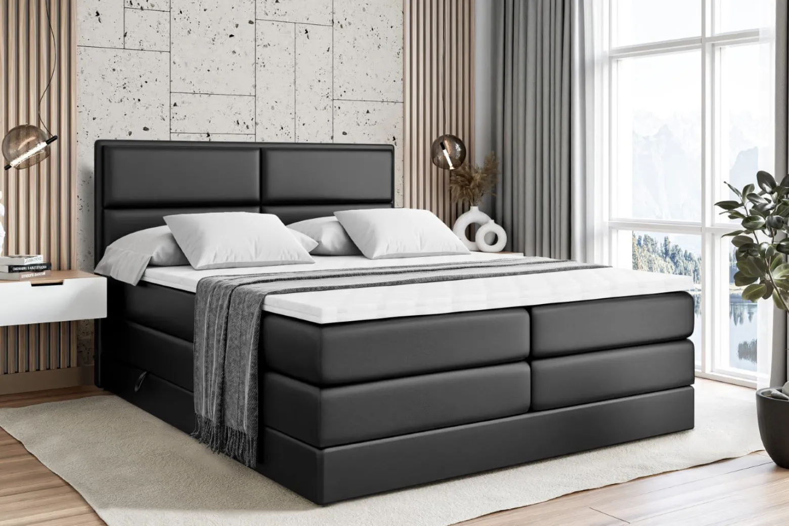 Łóżko kontynentalne z pojemnikiem i materacem H3|H4 AURA KING 120x200 cm