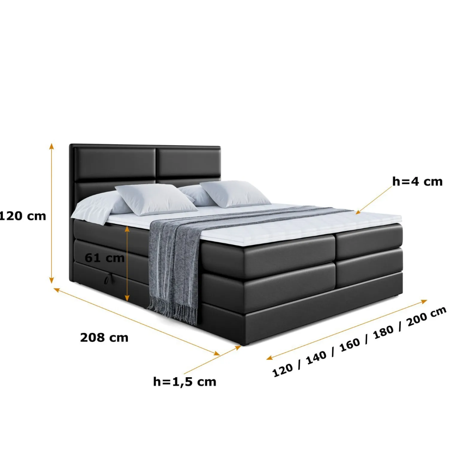 Łóżko kontynentalne z pojemnikiem i materacem H3|H4 AURA KING 120x200 cm