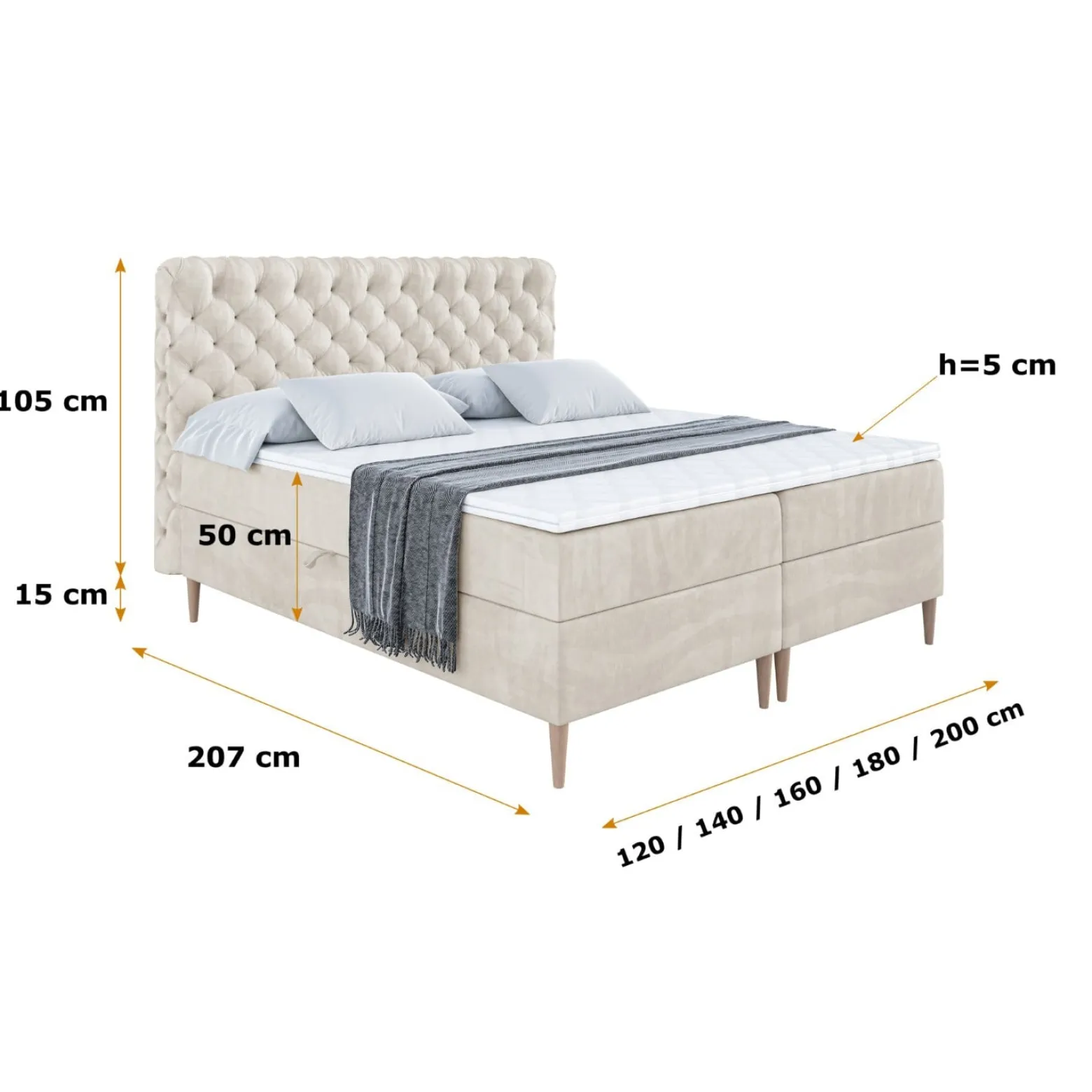 Łóżko kontynentalne z pojemnikiem, materacem i nóżkami BOXI8-FD 120x200 cm