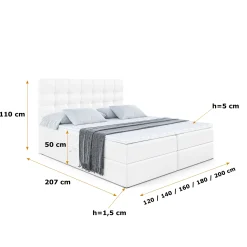 Łóżko kontynentalne z pojemnikiem i materacem BERO - 200x200 cm